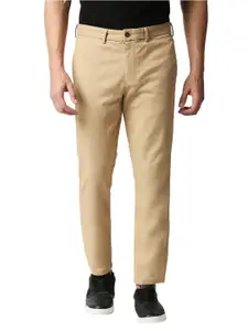 Basics Men Tapered Fit Mid-Rise Plain Cotton Trousers