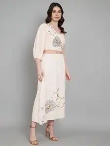 Amagyaa Embellished One Shoulder Crop Top With Flared Skirt