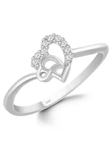 Vighnaharta Rhodium-Plated Cubic Zirconia Studded Finger Ring With Velvet Rose Box