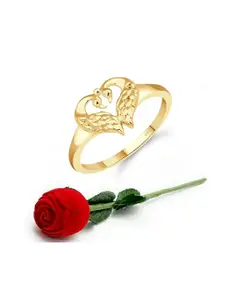 Vighnaharta Gold-Plated Heart Finger Ring With Rose Box