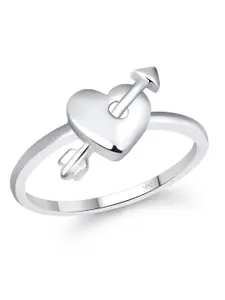 Vighnaharta Rhodium-Plated Heart Finger Ring With Rose Box