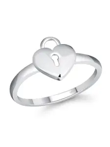 Vighnaharta Rhodium-Plated Lock Heart Finger Ring With Velvet Rose Box