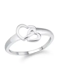 Vighnaharta Rhodium-Plated Double Heart Finger Ring With Velvet Rose Box