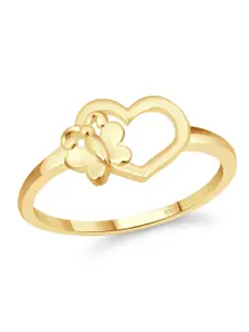 Vighnaharta Gold-Plated Butterfly Heart Finger Ring With Velvet Rose Box