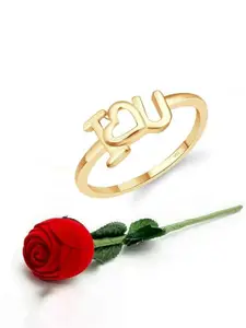 Vighnaharta Gold-Plated I Love You Finger Ring With Velvet Rose Box
