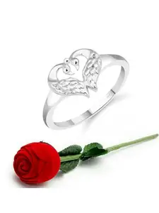 Vighnaharta Rhodium-Plated Peacock Shaped Finger Ring With Velvet Rose Box