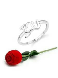 Vighnaharta Rhodium-Plated I Love You Finger Ring With Rose Box