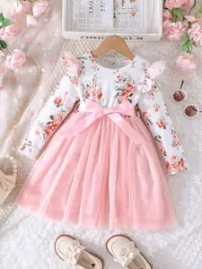 BAESD Girls Floral Printed Round Neck Fit and Flare Dress