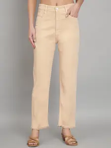 BAESD Women Beige Jean Straight Fit High-Rise Clean Look Cotton Jeans