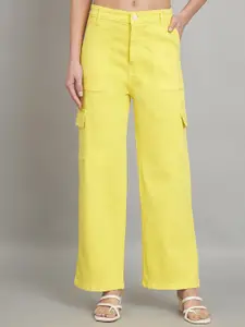 BAESD Women Yellow Jean Relaxed Fit High-Rise Clean Look Cotton Cargo Jeans