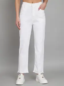 BAESD Women Jean Straight Fit Frayed Denim High-Rise Clean Look Cotton Jeans