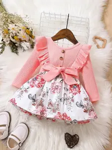 BAESD Floral Printed Round Neck Fit & Flare Flared Dress