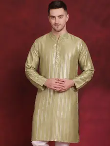 Anouk Striped Mandarin Collar Long Sleeves Thread Work Straight Kurta