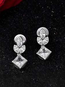 Studio Voylla 925 Sterling Silver Rhodium-Plated Cubic Zirconia Studded Drop Earrings