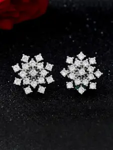Studio Voylla 925 Sterling Silver Rhodium-Plated Cubic Zirconia Studded Studs Earrings