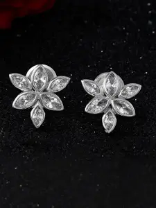 Studio Voylla 925 Sterling Silver Rhodium-Plated Cubic Zirconia Studded Studs Earrings