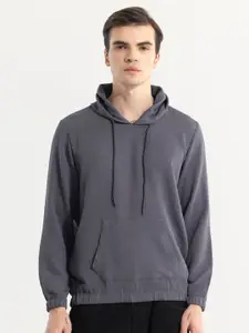 Snitch Grey Self Design Hooded Pullover
