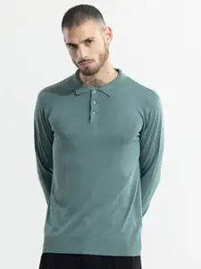 Snitch Green Polo Collar Slim Fit Cotton T-shirt