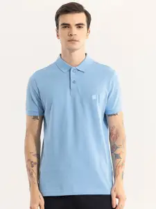 Snitch Blue Polo Collar Slim Fit Cotton T-shirt