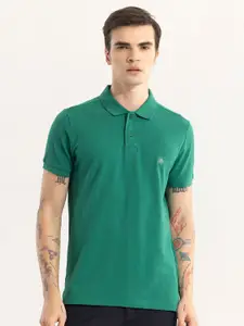 Snitch Green Polo Collar Slim Fit Cotton T-shirt