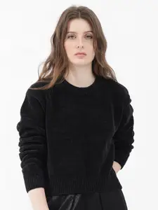 RAREISM Black Long Sleeves Round Neck Regular Pullover