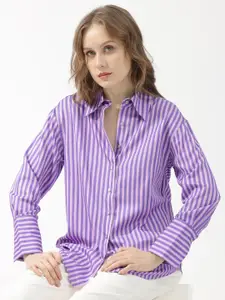 RAREISM Slim Fit Vertical Striped Casual Shirt