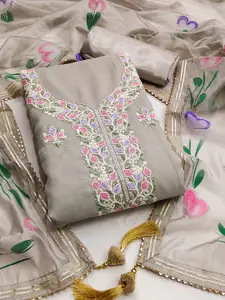 KALINI Floral Embroidered Zari Organza Unstitched Dress Material