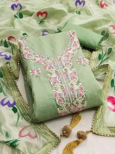 KALINI Ethnic Motifs Embroidered Organza Unstitched Dress Material