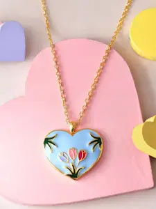 Voylla Gold Plated Floral Heart Shape  Pendant With Chain