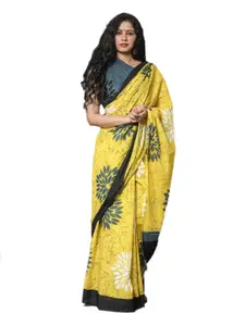 JALTHER Floral Pure Cotton Block Print Saree
