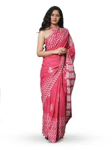 JALTHER Ethnic Motifs Pure Cotton Block Print Saree