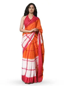 JALTHER Tie and Dye Block Print Pure Cotton Saree