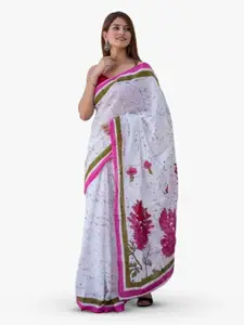 JALTHER Floral Block Print Pure Cotton Saree