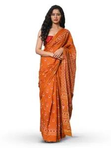JALTHER Floral Pure Cotton Block Print Saree
