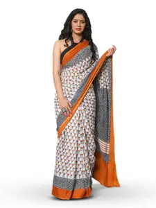 JALTHER Floral Pure Cotton Block Print Saree