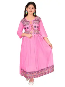 BAESD Floral Embroidered Round Neck Three-Quarter Sleeves Maxi Dress