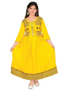 BAESD Floral Embroidered Round Neck Three-Quarter Sleeves Maxi Dress