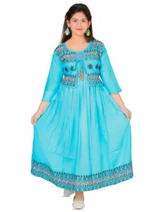 BAESD Ethnic Motifs Printed Tie-Up Neck Flared Maxi Dress