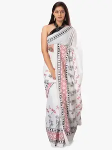 JALTHER Floral Pure Cotton Block Print Saree