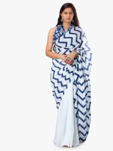 JALTHER Geometric Pure Cotton Half and Half Block Print Saree