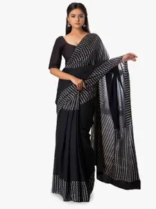 JALTHER Striped Pure Cotton Block Print Saree