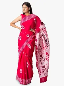 JALTHER Floral Printed Pure Cotton Block Print Saree