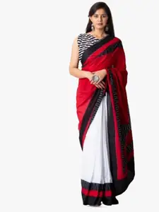 JALTHER Colourblocked Pure Cotton Half and Half Block Print Saree