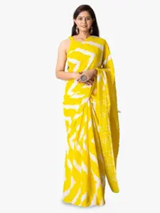 JALTHER Striped Pure Cotton Block Print Saree