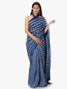 JALTHER Striped Block Print Pure Cotton Saree