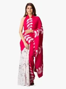 JALTHER Floral Printed Pure Cotton Half and Half Block Print Saree