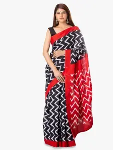 JALTHER Geometric Printed Pure Cotton Block Print Saree