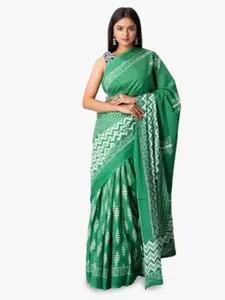 JALTHER Geometric Pure Cotton Block Print Saree