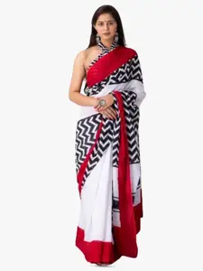 JALTHER Geometric Pure Cotton Block Print Saree