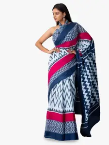 JALTHER Geometric Pure Cotton Block Print Saree